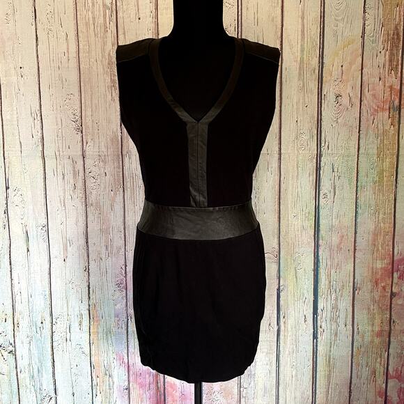 LaPina by David Helwani Dress Womens Medium Black Mini Leather Trim Bodycon - Picture 1 of 7